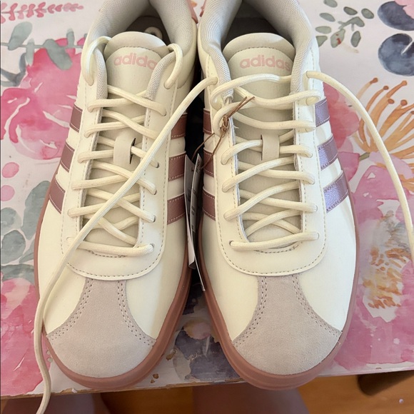 Adidas Women's Cream and Mauve Sneakers - Picture 5 of 6